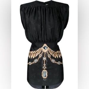 Paco Rabbane Tie-Back Gathered Printed Satin Top